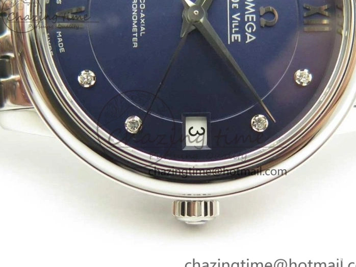 0105 TopPick De Ville Prestige Ladies 32.7mm SS MKF 1:1 Best Edition Blue Dial Diamonds Markers on SS Bracelet MIYOTA 7972